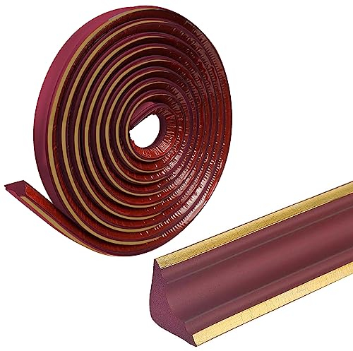 Jackfru 5M Deckenleisten 38 * 26mm, Flexible Zierleiste Selbstklebend, Quadrant Zierleiste, Anti-Schimmel-Sockelleiste, Wasserdichte Zierleiste für Wandkanten, Schrankkanten (Rot-A)