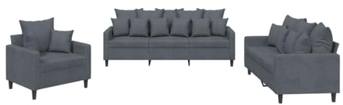vidaXL Ensemble de Canapés avec Coussins 3 pcs, Canapés avec Accoudoirs et Dossier, Ensemble de Meubles, Mobilier de Salon, Moderne, Gris Foncé Velours