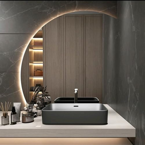 Unregelmäßiger Halbkreisförmiger LED-Badezimmerspiegel, Große Wandspiegel Mit Antibeschlag, Dimmbar, HD, Explosionsgeschützt, 3-Farben-LED-Licht,50CM|60CM|70CM|80CM|90CM LED-Kosmetikspiegel ( Color :