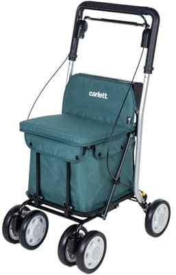 Carlett - Supermarkt-Einkaufswagen - Medizinisch geprüft - Sitz mit integrierter Rückenlehne - 4 Räder mit 3 Positionen - Kapazität 15 kg - Abnehmbare Tasche 29L - Farbe Grün