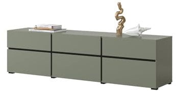 Meuble TV Coloris Vert Sauge 180cm Collection Havana. Meuble Design avec 3 Portes et 3 tiroirs.