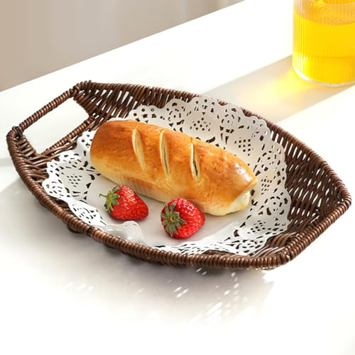 Qixuer Cestini Per Il Pane, Marrone scuro cestino pane 26 x 17.5 x 5cm cestino vimini per servire Cibo, Frutta, Verdura, per Ristorante e Cucina di casa