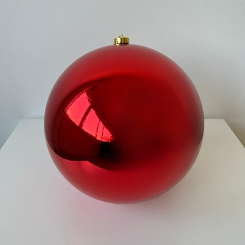 Weihnachtskugel bruchfest Plastik Kunststoff Christbaumkugel Baumkugel glänzend groß XXL (Weihnachtsrot, 40 cm)