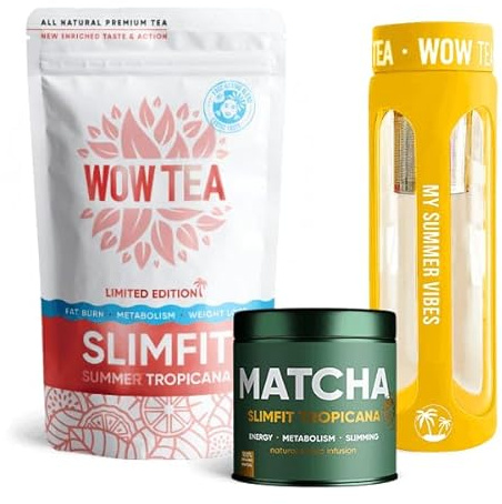 WOW TEA: Matcha Tropicana Slimfit Tee, Sommer Tropicana SlimFit Tee und Gelbe Flasche