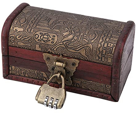 Ejoyous Holzkiste mit Deckel, Kleine Schatztruhe Holz Truhe mit Zahlenschloss schatzkiste Wooden Jewelry Box für Aufbewahrung und Dekoration (Kleine Größe mit Passwortsperre)
