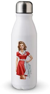 MAXIKIWI Borraccia a parete singola con tappo a vite, in alluminio leggero non isolato, senza BPA, a prova di perdite, con pin up vintage, per infermiera natalizia, 500 ml
