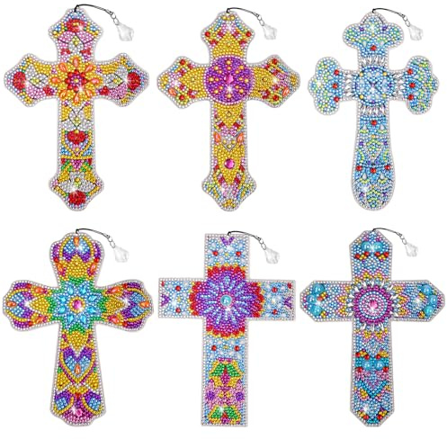 AUAUY 6 Stück Diamant Malerei Lesezeichen, 5D Stickerei Malerei, Kreuz | 5D DIY Diamond Painting Lesezeichen, Stickerei Malerei nach Zahlen Kit, für Valentinstag Weihnachts Student Graduierung