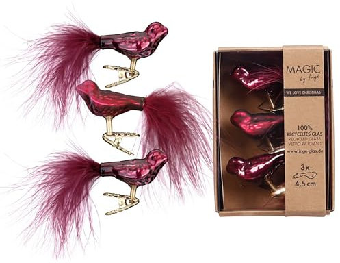 Christbaumschmuck Vögel auf Clip 4,5cm Glas 3er Set - Kleine Christbaumkugeln für Weihnachtsbaum - Weihnachtsbaumkugeln & Weihnachtsbaumschmuck zu Weihnachten - Smooth Port