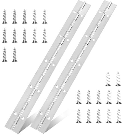 Heavy Duty Piano Hinge 12 Inch Stainless Steel Continuous Hinge with Holes Continuous & Piano Hinges 2pack Long Hinge for Wooden Box Cabinet Door Storage Box with 48pcs Cabinet Hinge Screws (Silver)