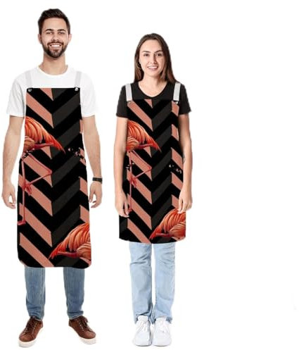 2 delantales de cocina con estampado de pareja de flamencos, impermeables, ajustables, con 2 bolsillos, para mujeres, hombres, chefs, Estampado de pareja de flamencos,