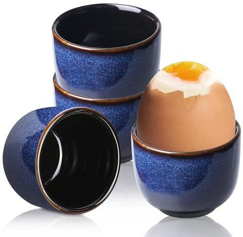 PRITOK Eierbecher Porzellan 4 Stück Eierbecher Steingut, 5 x 3,8 cm Eierbecher Campingl, Hochwertige Eierablage aus Keramik, Eierbecher Sind Spülmaschinenfest