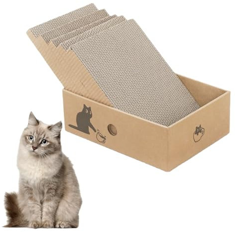 5 Pcs Cat Scratching Board with Box, Reversible Scratch Pad, Corrugated Scratching Lounge for Indoor Kitty to Rest Play, 5 in 1 Cat Scratching Pad