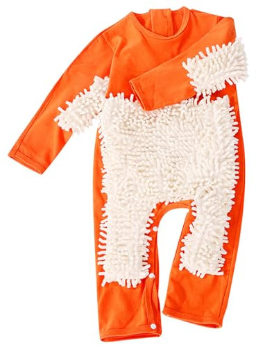 Baby at Work Fit Mop, Chenille Cotton Baby Mop Onesie, Baby Mop Crawling, Romper de Manga Larga para bebés para niños pequeños (Naranja, 75 cm)