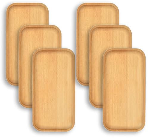 6 Pack10 x 5 Inches Serving Platter Tray, Tray Cheese Plate Rectangular Platter for Fruit, Appetizer, Bread,Rectangular Avoid Sliding and Spilling Food 6 Wood(10 * 5inch)