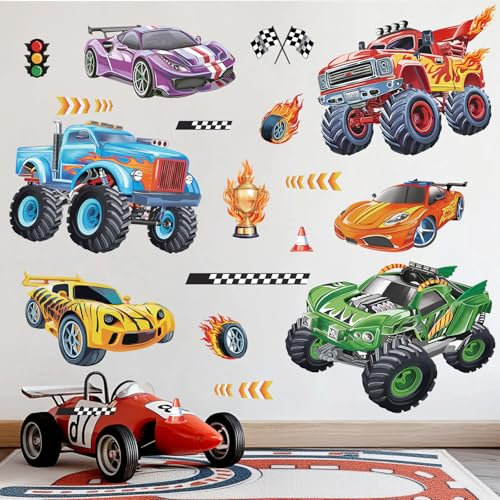 wondever Wandtattoo Rennauto Junge Wandaufkleber Autos Fahrzeuge Rennwagen Wandsticker Wanddeko für Kinderzimmer Jungen Babyzimmer Spielzimmer