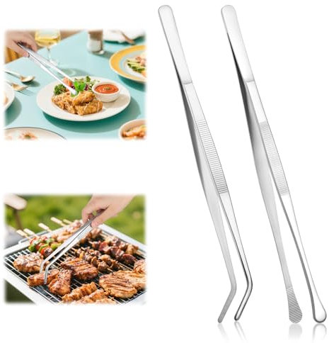 Pinzas para cocina,2 Piezas Pinzas de Cocina (30 cm), Pinzas para Barbacoa Multifunción,Acero Inoxidable, Pinza Metalica de Precision para Emplatar para Horneado, Barbacoa y Cocinar