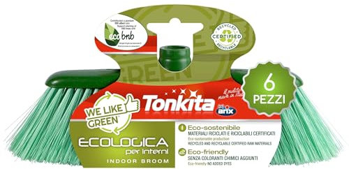 TONKITA | Scopa Ecologica per Interni della Linea We Like Green, Design Slim e leggero, Scopa Senza manico da Interno, per Polvere e Sporco ostinato, Made In Italy - Confezione da 6 Pezzi