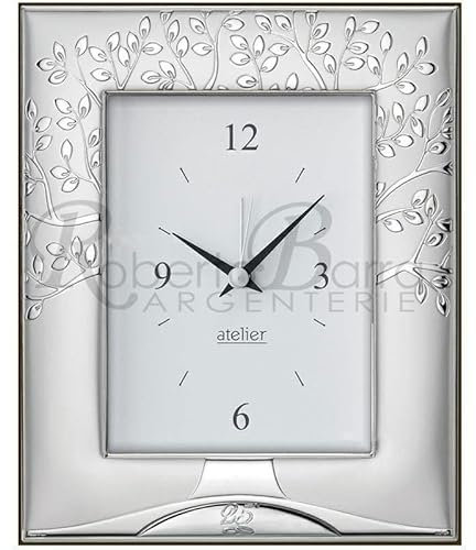 Generico Orologio da Tavolo con Cornice in Argento PVD, 25° Anniversario, Motivo Albero della Vita, 9x13 cm