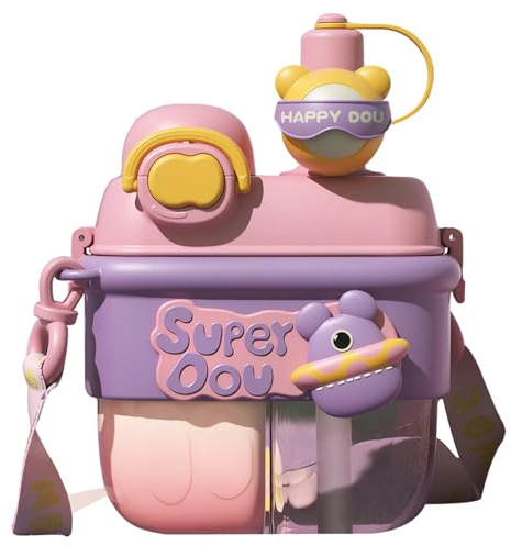 Jorzer Kawaii Wasserflasche 17oz Süße Dual Chamber Water Flasche Lebensmittel doppelte Trinken mit Stroh und remdrig-vorsichtigen tragbaren Getränkeflächen für Kinder Girls Geschenk