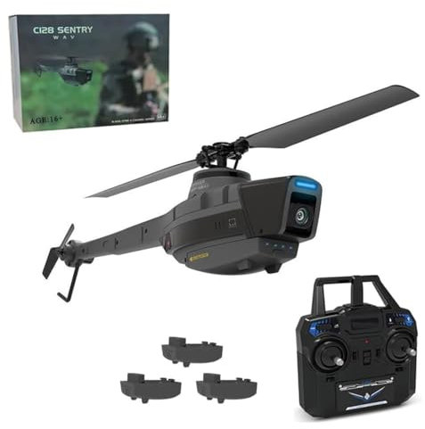 SHOYDID C128 Remote Control Helicopter with 1080P Camera, Black Hornet Scout RC Aerial Military Helicopter for Adults & Beginners, with Three Batteries (RTF)