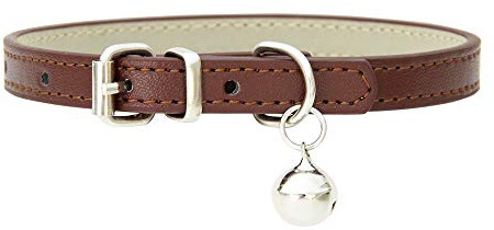 Brown XXS Dog Collar With Bell, PU Leather Cat Collar With Bell Soft Dog Collars For Small Dogs Adjustable Buckle For Tiny Teacup XS Extra Small Male Boys Kittens Puppy Like Chihuahua, XX-Small