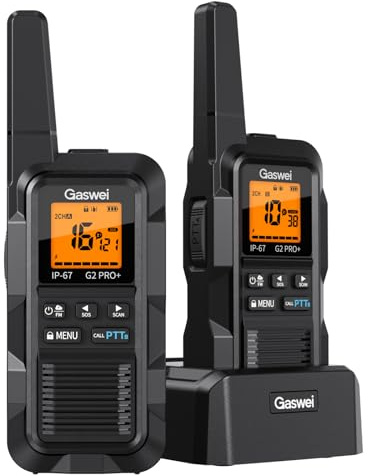 Gaswei G2Pro+ IP67 Waterproof Floating Walkie Talkies PMR446 License-Free | 2-Way Radios for Adults, Long Range with Dual PTT, FM Radio, VOX & SOS Alarm,Ideal for Hiking,Outdoor(2-Pack, Black)