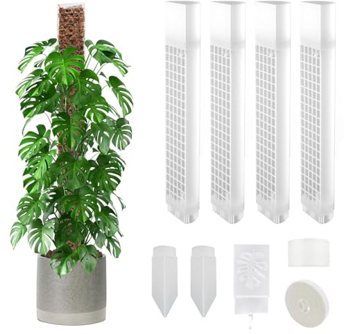 4 Pezzi Moss Pole Plastica con Bottiglie Goccia & Fascette, Bastone Muschio Inserimento Terra 25cm, Pali Supporto Monstera Giardino Autoirrigante, Palo Sfagno per Piante Rampicanti Interni