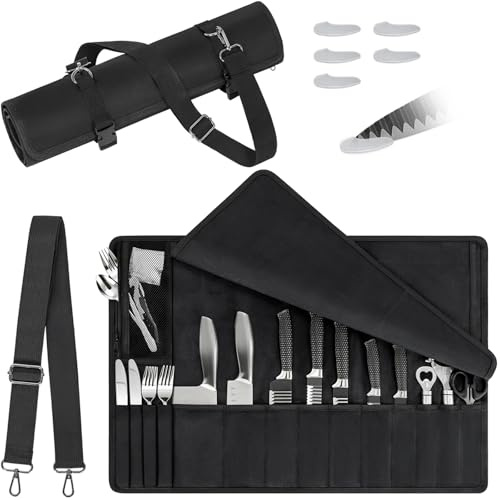 OUUTMEE Chefs Knife Roll Bag 14 Slots, Heavy Duty Waxed Canvas Knife Bag