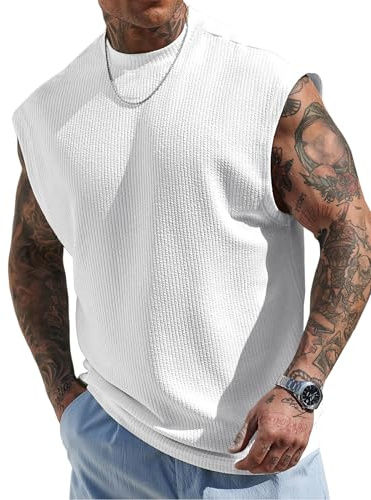 JMIERR Tank Top Herren Textur ärmellose Baggy T-Shirts Workout Muskel Unterhemd Oversize Fit Streetwears Weiß XL