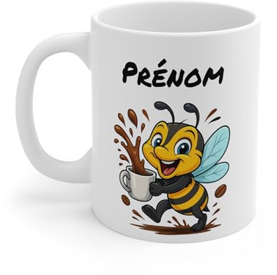 Teecustom Mug Hérisson Personnalisé – Tasse Café Mignonne et Énergique avec Prénom – Cadeau Original (Abeille)
