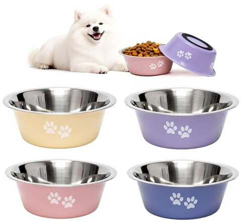 HSIGIO Stainless Steel Dog Bowls (860ML), 4 Pack Metal Dogs Food Water Bowl with Non-Slip Silicone Bottom, Dishwasher Safe, Pet Feeding Bowls for Cat, Pups for Small Medium Dogs
