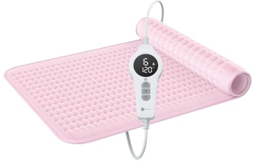 BR Bringer® Infrarot Heizkissen 90 x 50 cm 6 Heizstufen Rosa | Weiches Flanell Wärmekissen von 25 bis 60 °C - mit LED Display, Abschaltautomatik und Überhitzungsschutz, maschinenwaschbar