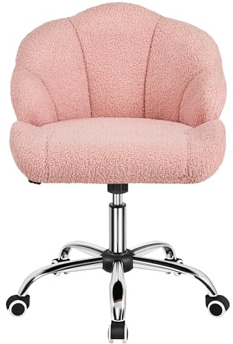Yaheetech Velvet Chair Shell Back Height Adjustable Swivel Desk Pink | Comfortable wide seating surface, adjustable recline angle, compact armless structure fits makeup vanity and bedroom