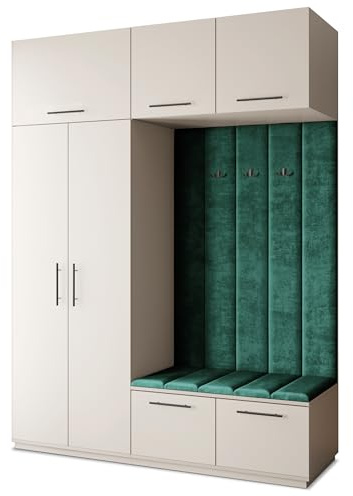 Masseno Flugarderoben Set Rema, Kleiderschrank-Set mit Sitzbank, Garderobenschrank Flur mit 5 Regalböden, Kaschmir