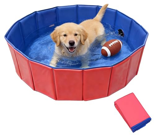 Afenau Piscina per Cani, 60x20 cm Piscina Cani Piccoli con Valvola di Scarico, Pieghevole Piscinetta per Cani, PVC Piscinetta per Canis per L'uso Esterno o Come Piccola Vasca (Rosso)
