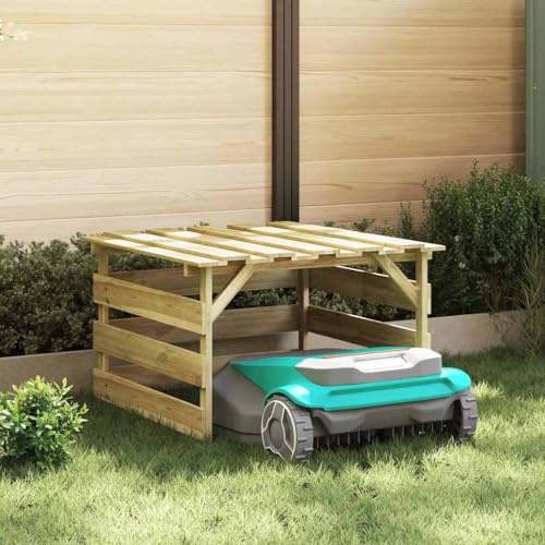 Kaloriko Garage per tosaerba in legno di pino impregnato, marrone, 84 x 80 x 56 cm, resistente alle intemperie, per giardino e terrazza, per una pratica conservazione e protezione