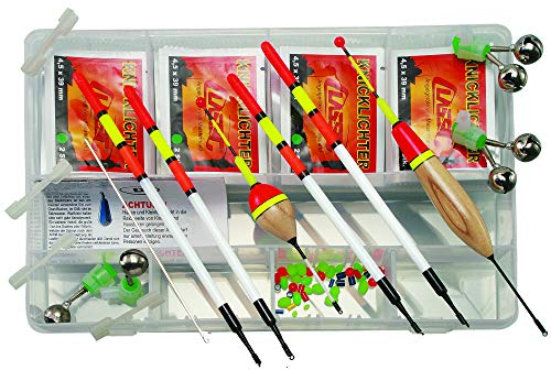Crivit Angel-Zubehör-Set 66-teilig - Knicklichter zum Angeln Posen Nachtangel Feeder Angelbox Ködernadel Schnurstopper Aal-Glocke Bissanzeiger