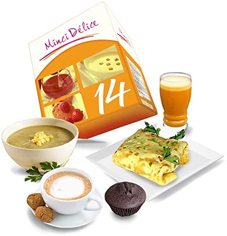 Régime hyperprotéiné sur 14 jours - Perte de poids jusqu'à 5 kilos - Pack de 33 produits + 1 shaker + 1 guide minceur avec programme détaillé