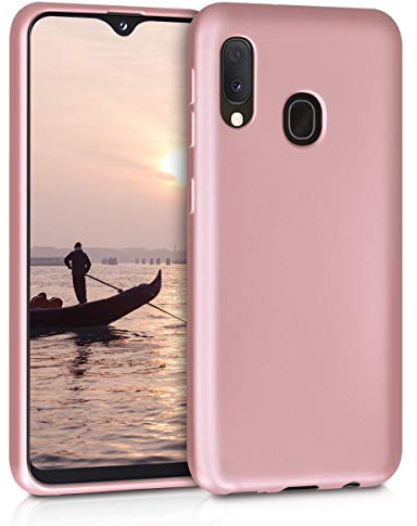 kwmobile Case kompatibel mit Samsung Galaxy A20e Hülle - Schutzhülle aus Silikon metallisch schimmernd - Handyhülle Metallic Rosegold