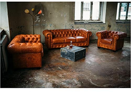Woodkings Chesterfield Sofa Garnitur 1+2+3 Echtleder Cracker Braun