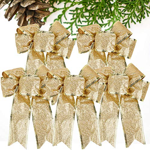 VINFUTUR 5 Pz Fiocchi Oro per Albero di Natale - Decorazione e Regali per Festa Capodanno DIY