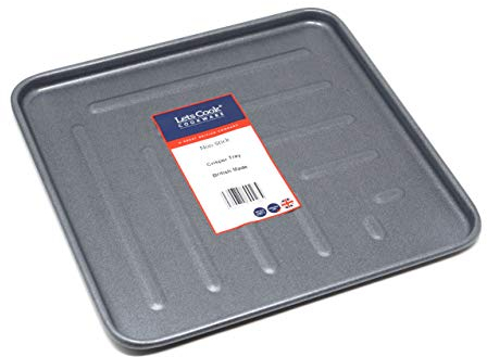 Lets Cook Cookware Bandeja cuadrada para horno de 33 cm con varillas elevadas, calibre pesado, antiadherente de teflón, fabricada en Gran Bretaña
