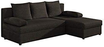 MOEBLO Ecksofa mit Schlaffunktion mit Bettkasten Couch L-Form Polstergarnitur Wohnlandschaft Polstersofa mit Ottomane Couchgranitur - ARON (Dunkelbraun (Sawana 26), Ecksofa Rechts)