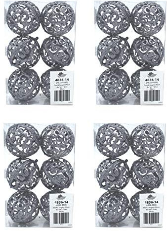 DARO DEKO Weihnachts-Kugel 6cm Glitzer 4 Sets - 24 Kugeln grau