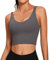 Lemedy Damen Sport-Bustier, langes, bauchfreies Tank-Top, gepolstert, Workout, Laufen, Yoga - Grau - Medium
