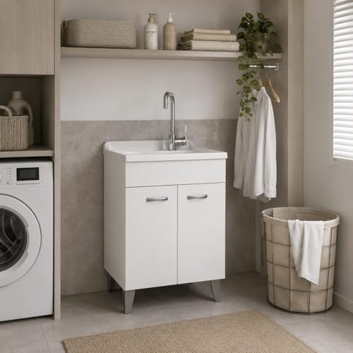 Yellowshop | Mobile Lavatoio Lavapanni Lavanderia Bagno In Legno Anta Ante Mobiletto Pilozza Lavabo Armadio Bianco Varie Misure Cm 45x50, 60x50, 60x60 Altezza 88 cm PRIME (Cm L.60 x P.50 x H.88)
