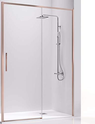 Paroi de douche avant - 1 lame fixe et 1 porte coulissante - Verre de sécurité de 6 mm - Modèle Masela 2 OR (139-140 cm)
