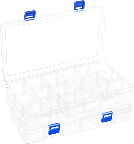 DIFIT Sortierboxen Plastik Aufbewahrungsbox Fächer Sortierkasten Kleinteilebox Für Kleinteile,Perlen,Schmuck,Ohrringe(18 FächeX2 Stücken)