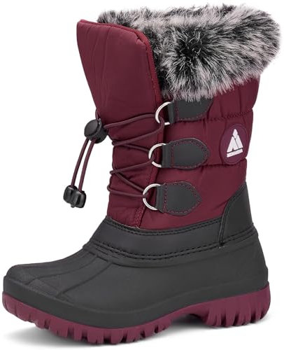Mishansha Botas Nieve Niño Botas Niña Invierno Impermeable Botines Niños Nieve Forradas Calientes Zapatos Nieve Antideslizante Botines Invierno Vino Tinto,Gr.34