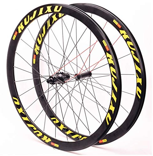 Fahrradteile Laufradsatz Für Rennrad 700C Vorder- Und Hinterräder Alu-Doppelwandfelgen Abgedichtetes Lager C/V-Bremse QR 8 9 10 11S Kassettenschwungrad (Color : Gold)